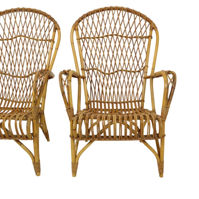 Wood Vintage Rattan Armchairs and Table, 1960s, Set of 3 For Sale - Image 7 of 18