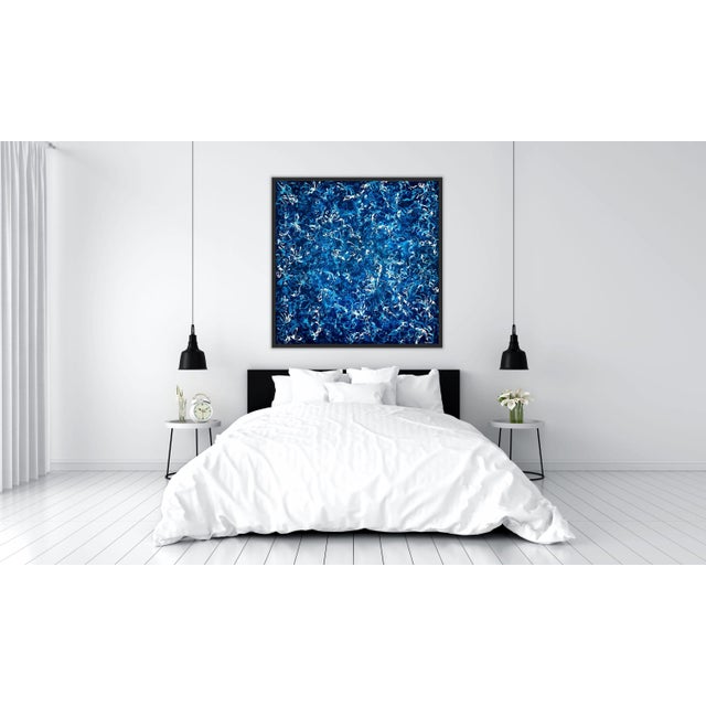 Contemporary Blue Rising No.2 – 48x48 Large Textured Abstract Painting on Canvas, Blue Atmospheric Contemporary Art For Sale - Image 3 of 9