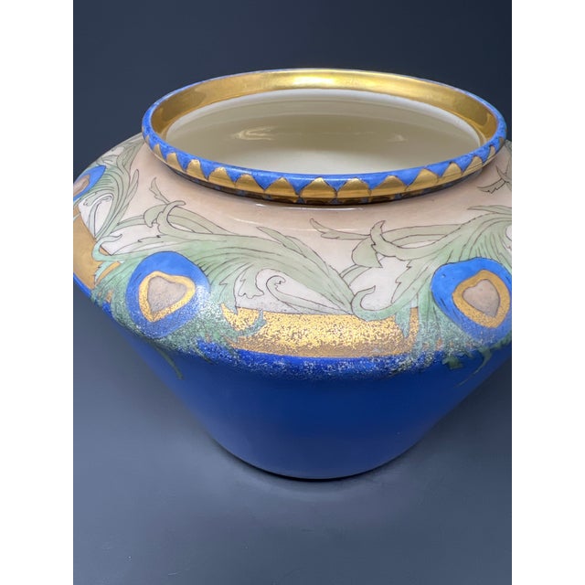 Antique Willets Belleek Trenton Nj Hand-Painted Art Nouveau Peacock Jardinière Bowl, Cobalt & Gilt Aesthetic Movement Centerpiece, Circa 1900 For Sale In Seattle - Image 6 of 9