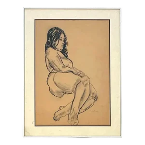 Vintage Nude Figure Drawing of Woman