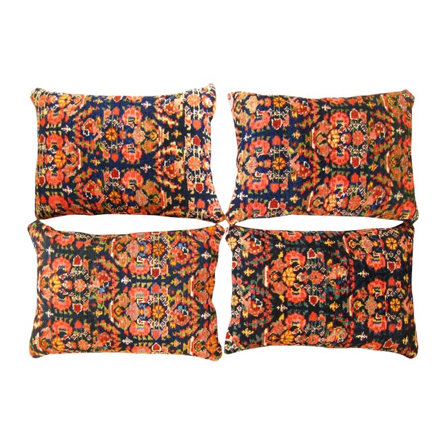 Set of Decorative Antique Persian Malayer Carpet Pillows - Set of 4 For Sale