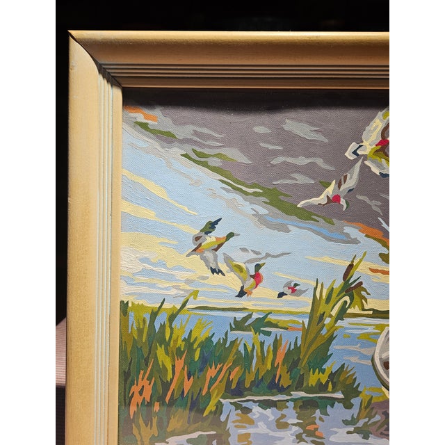 Blue Vintage "Paint by Numbers" Hunting Scene - Framed For Sale - Image 8 of 12