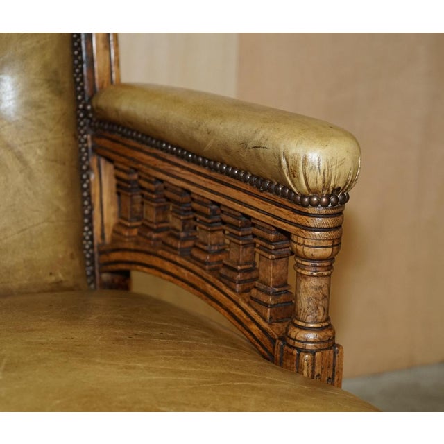 Victorian English Oak Hand Dyed Leather Library Reading Armchair For Sale - Image 9 of 18