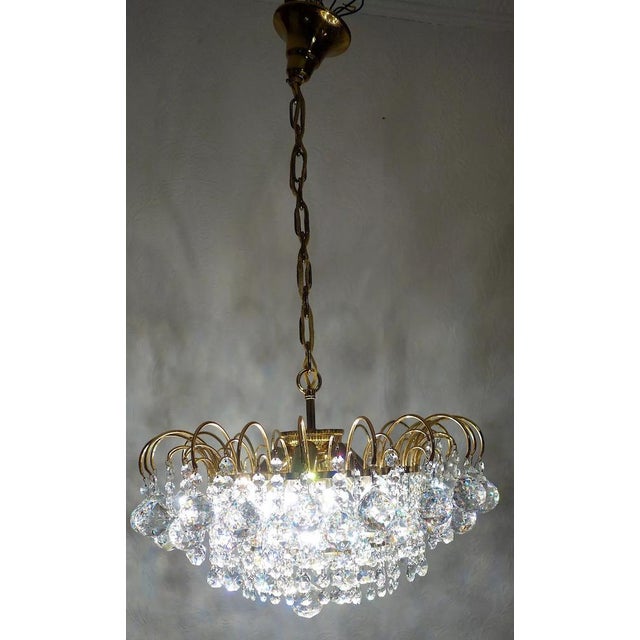 Brass & Lead Crystal Chandelier from Palwa For Sale - Image 13 of 15