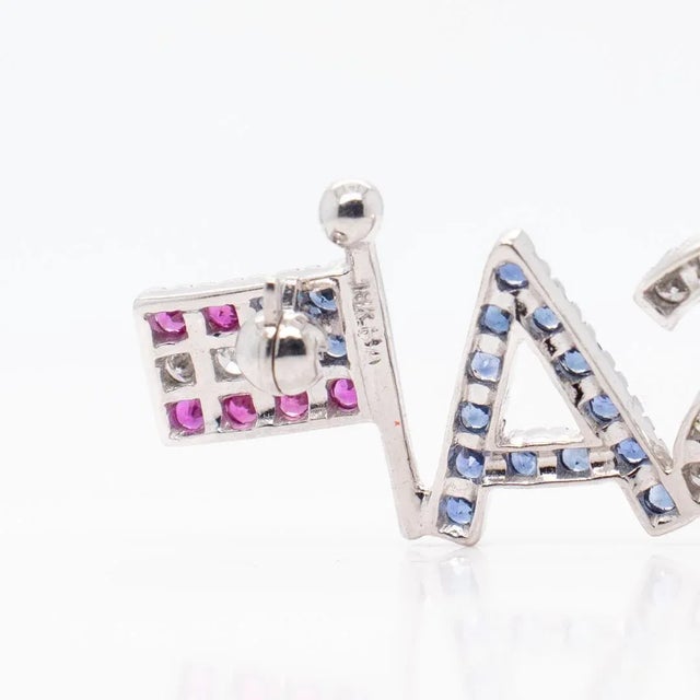 Modern Vintage Patriotic 18k White Gold, Diamond, and Spinel Usa Flag Brooch or Pin For Sale - Image 3 of 11