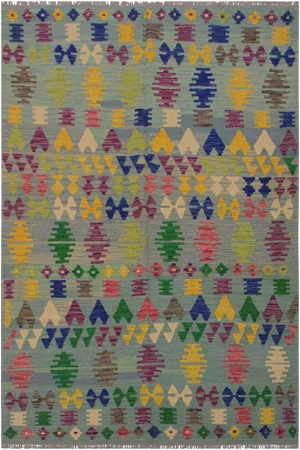 1990s Shabby Chic Turkish Kilim Hand-Woven Wool Rug -5′2″ × 6′10″