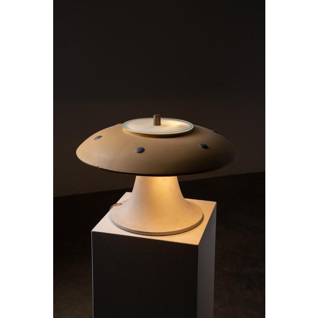 Space Age UfFO Mushroom Table Lamp with Ochre Yellow Shade and Glass Diffuser, 1960s For Sale - Image 9 of 14
