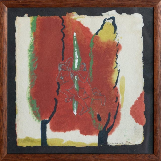 This evocative mixed media composition, signed and dated 2002, is attributed to Jacoba Martínez Millán and presents a...