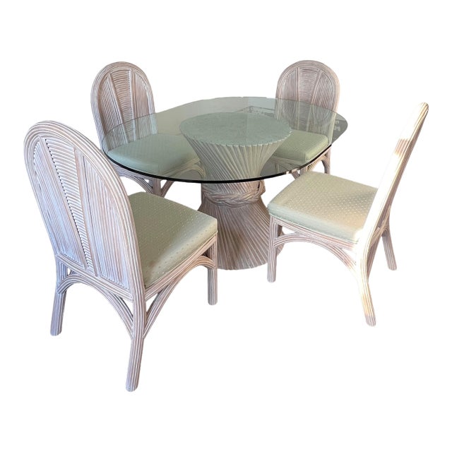 Mid 19th Century Henry Link Coastal Rattan Boho Chic Dining Set 5 PCS For Sale