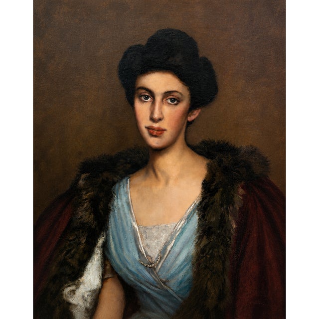 A refined circa 1900 oil on canvas portrait by American artist Sergeant Kendall, signed upper right. Kendall trained under...