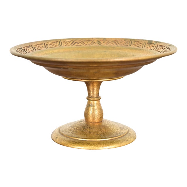 Tiffany Studios New York Bronze Doré Pedestal Bowl or Compote Dish With Bellflower Motif For Sale