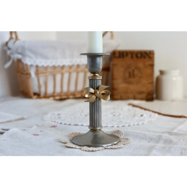 Vintage Gold and Silver Metal Candleholder For Sale - Image 4 of 6