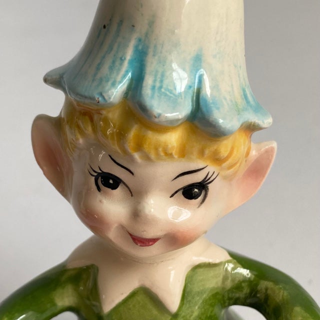 Vintage Norcrest Elves Pixie Elf Figurine Flower Hat Retro Spring Holiday a Pair For Sale - Image 10 of 12