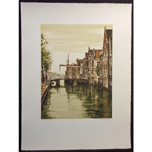 Unframed limited edition color aquatint etching on paper by late Belgian artist Roger Hebbelinck. Pencil signed, titled...