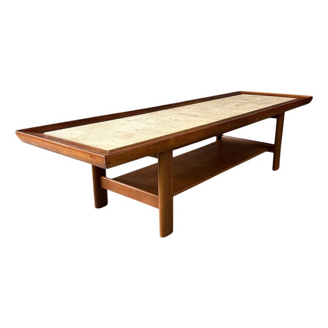 1960s Widdicomb Travertine and Walnut Coffee Table by Dale Ford Mid Century For Sale