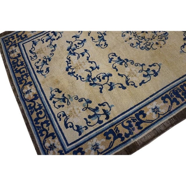 1700s Beige Field Medallion Qing Style Antique Chinese Ningxia Small Rug For Sale - Image 9 of 10