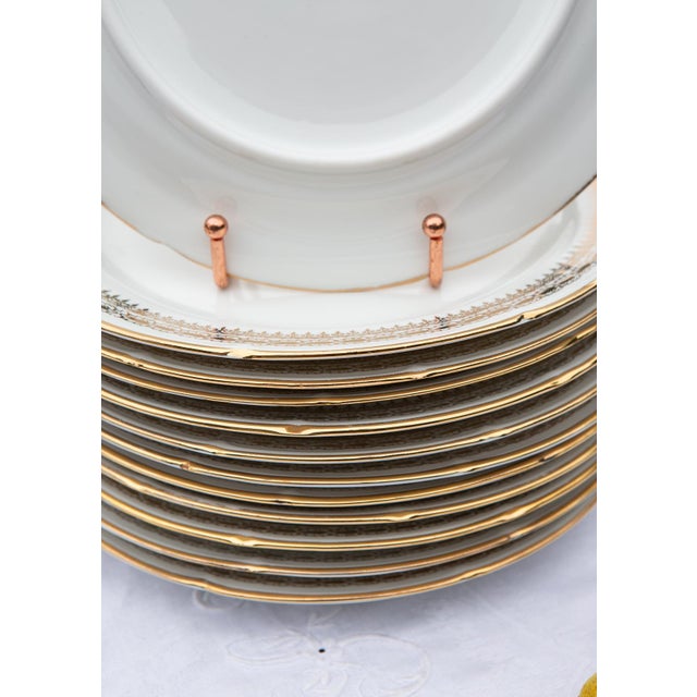 1960s Porcelain Flat Plates with Gilt Details from Limoges, 1960s, Set of 12 For Sale - Image 5 of 8
