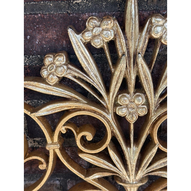 Mid 20th Century 1960s Mid-Century French Floral Tole Headboard | Newly Painted and Hand Gilt | Full For Sale - Image 5 of 10