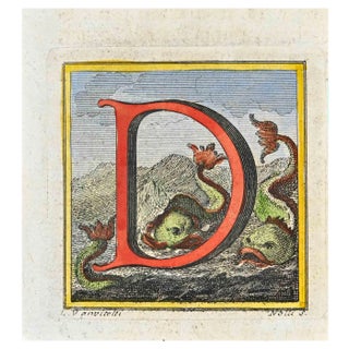 Luigi Vanvitelli, Letter of the Alphabet: D, Etching, 18th Century For Sale