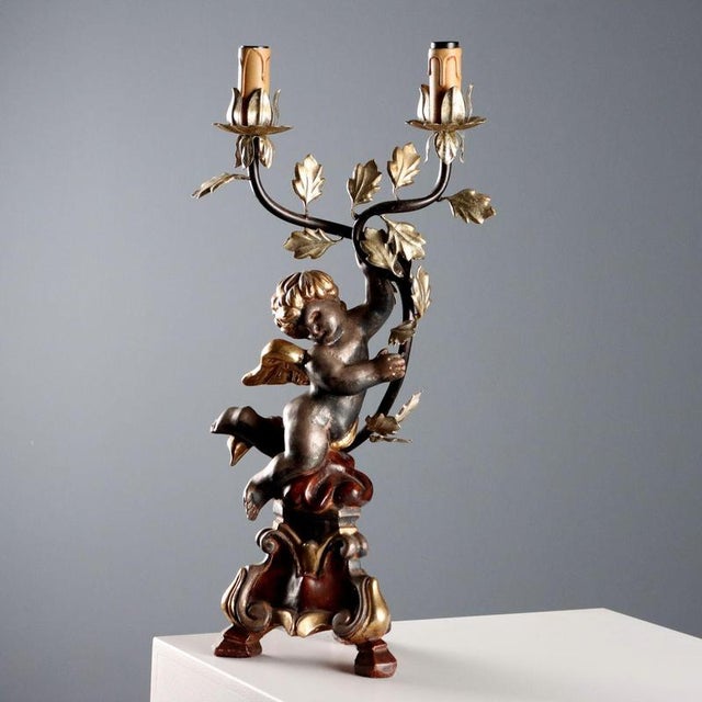 Carved, Gilded and Lacquered Wooden Candelabra For Sale - Image 10 of 10