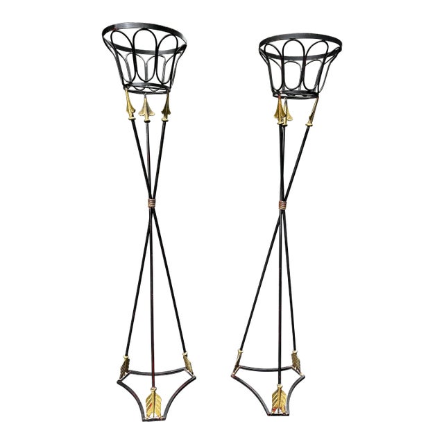 Pair of Empire Metal and Gilt 'Bow & Arrow' Plant Stands For Sale