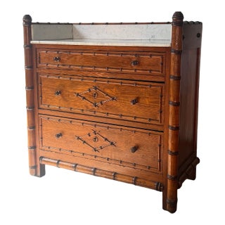 Late 19th Century French Faux Bamboo Marble Top Chest of Drawers For Sale