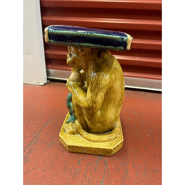 Majolica Vintage Majolica Monkey Plant Stand/Garden Stool For Sale - Image 4 of 11