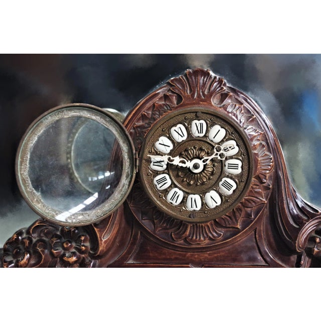 Wood Mirror with Clock, 1960s For Sale - Image 12 of 15