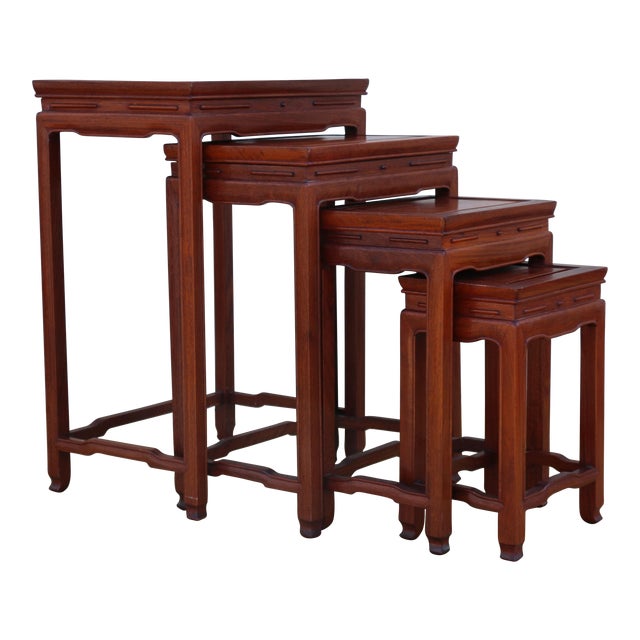 Mid 20th Century Set of Four Chinese Hong-Mu Nest of Tables for George Zee and Co. For Sale