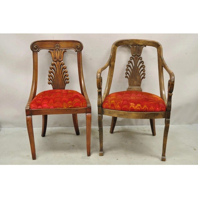 Mid 20th Century Italian Neoclassical Plume Carved Walnut Saber Leg Dining Chairs - Set of 6 For Sale - Image 12 of 12