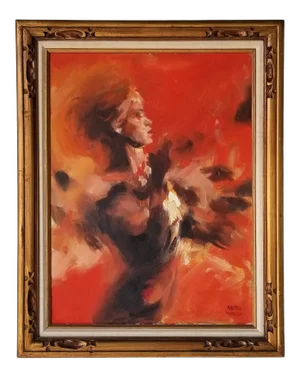 1970's Ketth Ward Post- Impressionist Abstract Female Painting, Framed