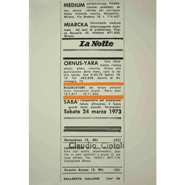 Modern Claudio Cintoli, The Night, Original Photolithograph, 1970s For Sale - Image 3 of 3