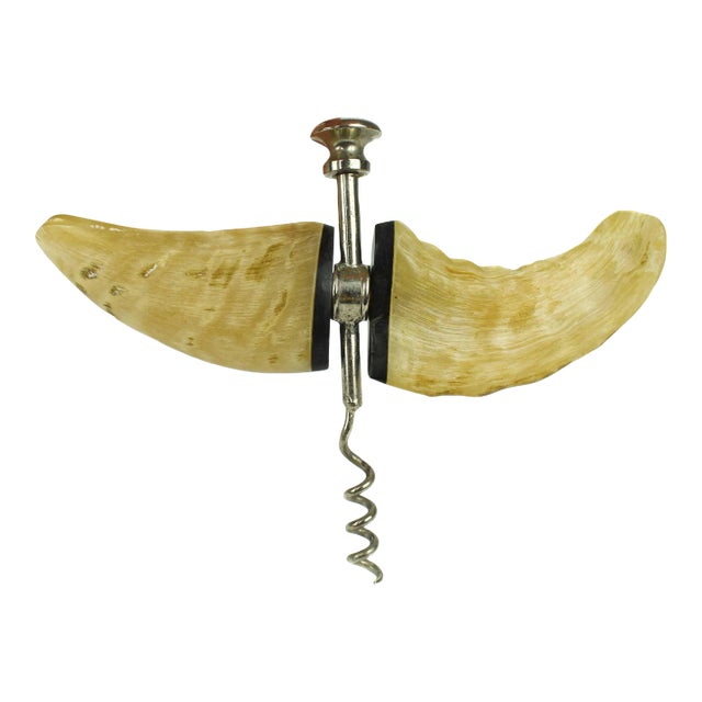 Late 20th Century Corkscrew Wine Bottle Opener With Natural Ram Horn Handles For Sale