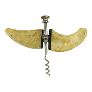 Late 20th Century Corkscrew Wine Bottle Opener With Natural Ram Horn Handles
