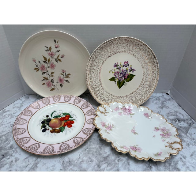 Vintage Mixed Fruit & Floral Mixed Porcelain Ceramic Plates-Set of Four For Sale - Image 12 of 12