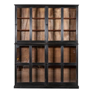 Large 19th Century English Ebonised Mahogany Glazed Cabinet, 1880 For Sale