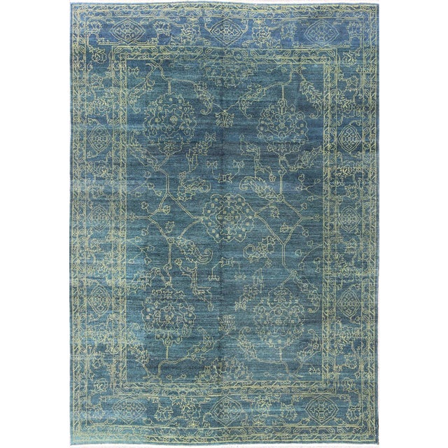 Fine Modern Rug With Transitional Design in Teal Blue and Lime Green For Sale - Image 13 of 13