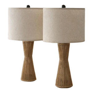 Late 20th Century Organic Modern Sculptural Rope-Wrapped Table Lamps on Metal Frame - a Pair