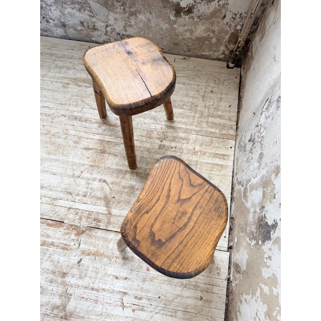 Vintage Oak Stools by Henri Bataille, 1950s, Set of 2 For Sale - Image 10 of 18