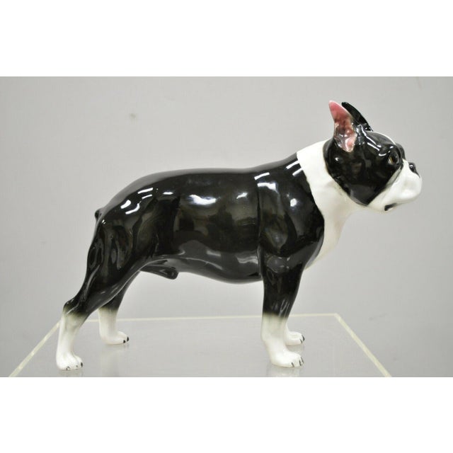 Vintage Mid Century Ceramic Black White Boston Terrier Dog Figurine