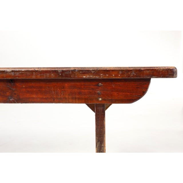 Rustic French Brown Oak Wooden Bench, 1900s For Sale - Image 6 of 12