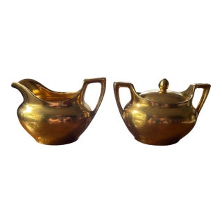 24k Gold Painted Creamer and Sugar, r.s. Tillowitz (Reinhold Schlegelmilch) in Silesia/Germany For Sale