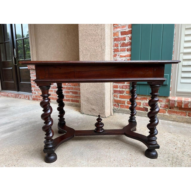 Antique English Barley Twist Writing Table Library Desk Jacobean Walnut C1880 For Sale - Image 9 of 18