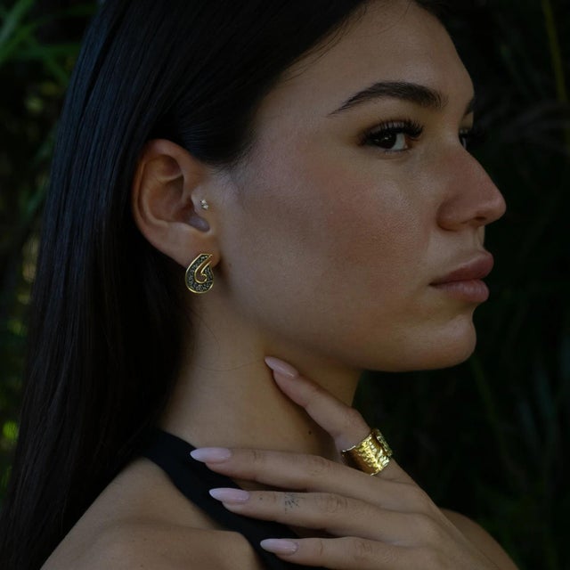 Sacred Script Two Tone Stud Earrings, A Pair For Sale In Miami - Image 6 of 7