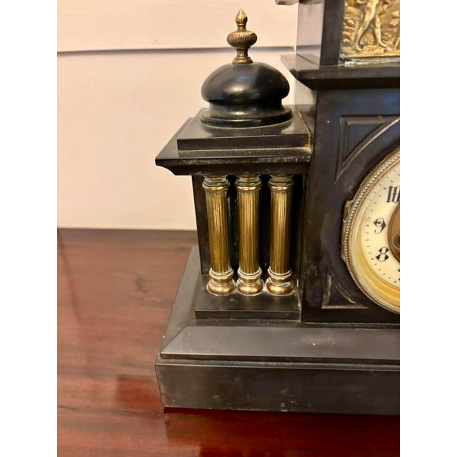 Antique French Architectural Mantel Clock in Black Marble and Gilt Brass, 1880 For Sale - Image 9 of 13