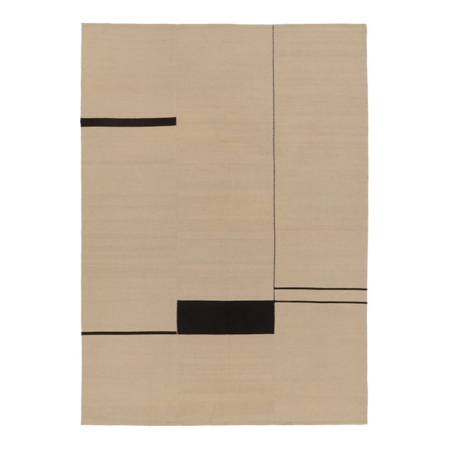 Rug & Kilim’s Contemporary Kilim With Geometric Design in Beige & Black For Sale