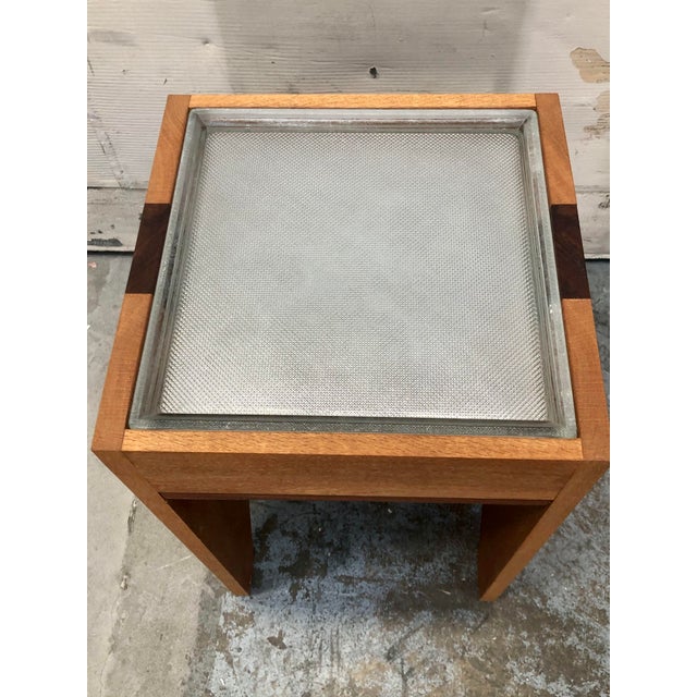 Glass Block Oak/Mahogany Hand Made End Table For Sale In San Francisco - Image 6 of 7