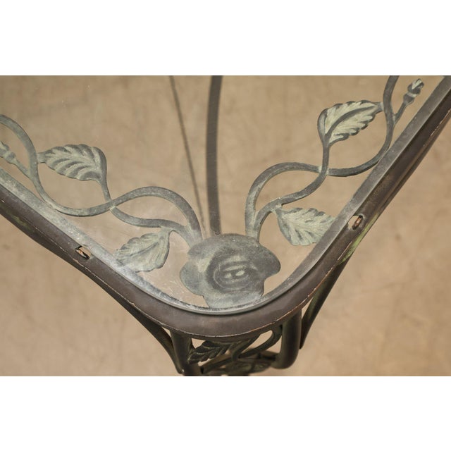 Black Vintage Glass Top Wrought Iron Patio Table For Sale - Image 8 of 18