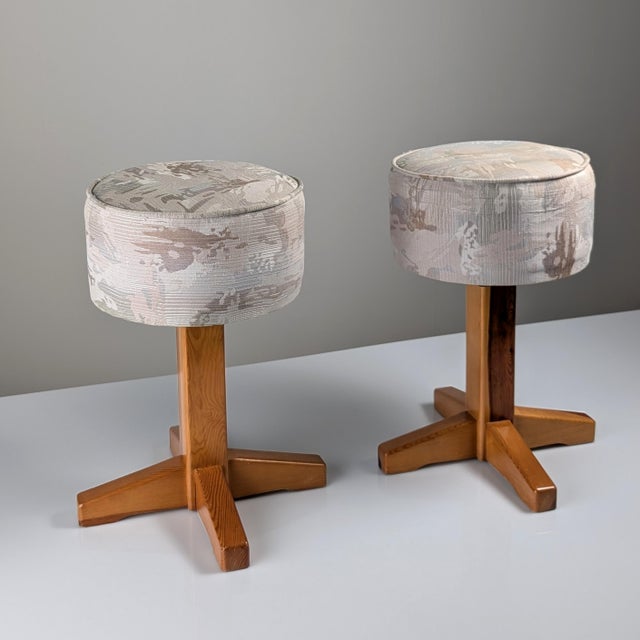 Scandinavian Modern Pine and Fabric Stools, 1980s, Set of 2 For Sale - Image 3 of 10