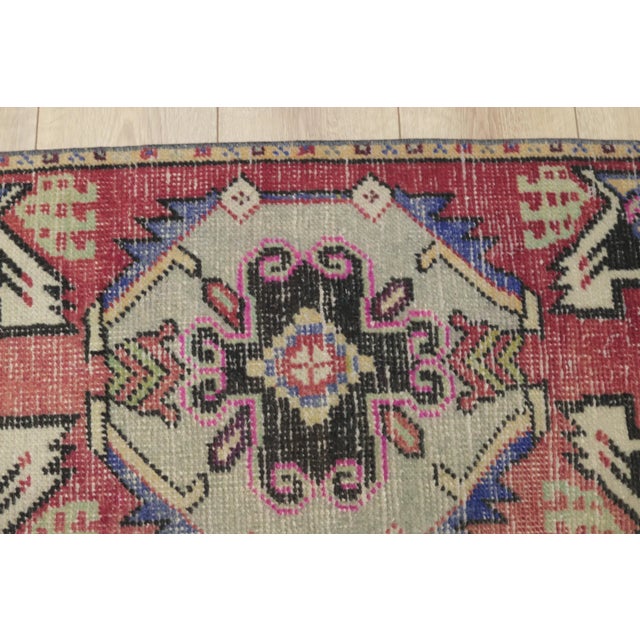 Textile 1970s Turkish Vintage Hand Knotted Red Oushak Doormat Rug For Sale - Image 7 of 10